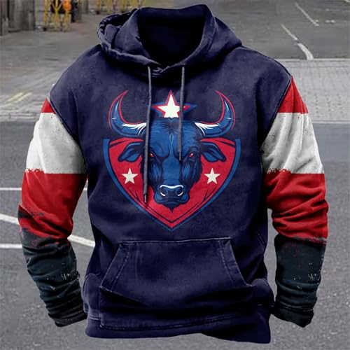 Image of domirica Hoodies For Men Western Cowboy Pullover Big And Tall Comfort Fashion Cool Novelty Graphic Hooded Sweatshirt
