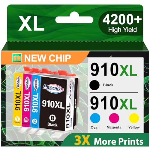 910XL Ink Cartridges for HP Printers Latest Chip Replacement for HP 910XL Ink Cartridges Combo Pack for HP 910 Ink Work for HP OfficeJet Pro 8020 8010 8035 8025 8028 8030 8015 8018 8022 Printer 910