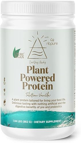 nbpure Earthy Andy Proteína alimentada por plantas, sin gluten, sin OMG, sin crueldad animal, proteína de guisante en polvo, vainilla, 30 porciones
