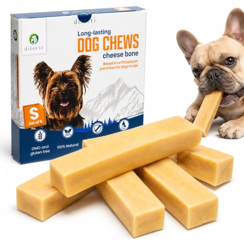 Dilecti Kaukäse für Hunde - Natürliche Käsestangen aus 100% Hartkäse, Langanhaltender Kausnack & Käse-Kauknochen, Getreidefrei mit Zahnpflege, nach Himalaya-Rezept (Größe S, 5er-Pack)