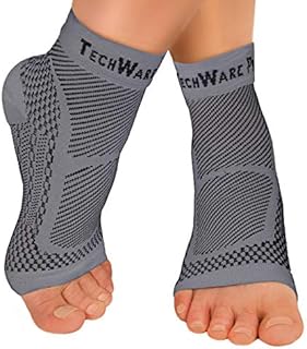 TechWare Pro Ankle Brace Compression Sleeve - Relieves Achilles Tendonitis, Joint Pain. Plantar Fasciitis Foot Sock with Arch Support Reduces Swelling & Heel Spur Pain. (Gray, L / XL)