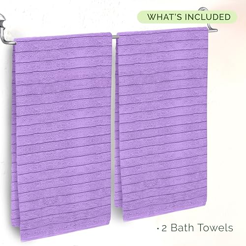 Image of Elegant Comfort 100% Turkish Cotton Corduroy Ribbed Luxury Soft 2 Pack Bath Towels 27 x 54 Inch - Ultra Plush, Absorbent, Quick Dry, Hotel Spa Quality Towels for Bathroom Essentials, Lilac