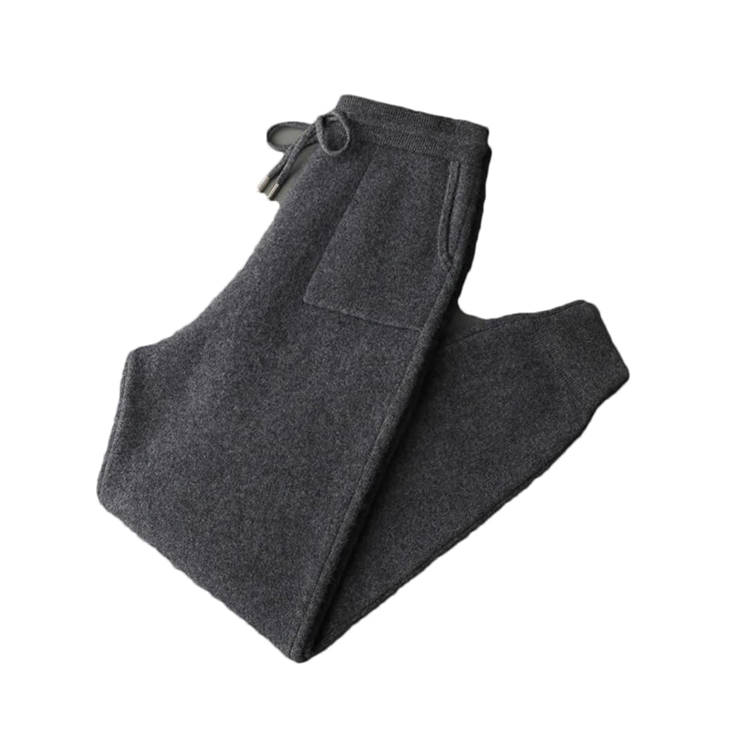 MenS Cashmere Knit Sweatpants Mid Waist Heavyweight Soft Casual Elastic Closure Full Length Trousers