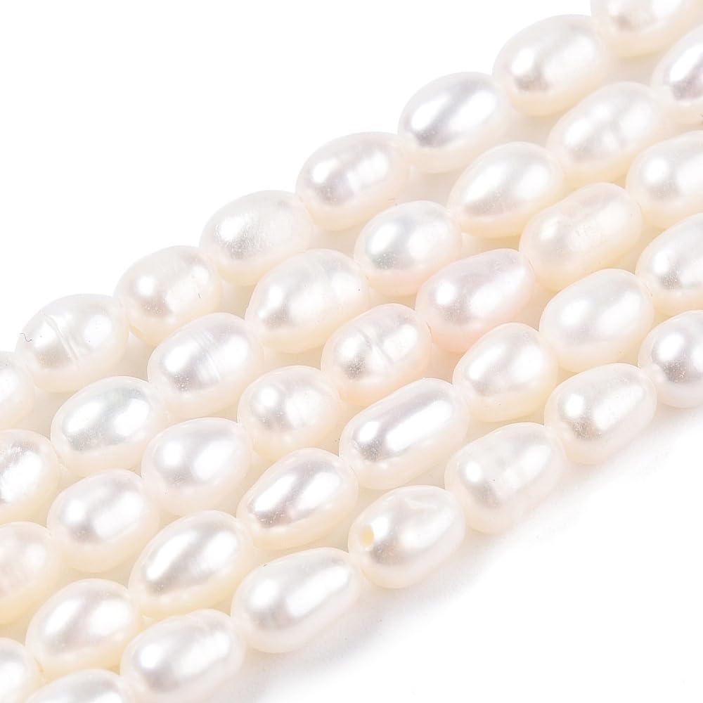 Beadthoven 2 Strands Natural Cultured Freshwater Pearl Beads 4-5mm Rice Shape 0.6mm Hole Pearls for Wedding Necklace Bracelet Earring Jewelry Making, Creamy White