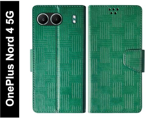 Image of SBMS OnePlus Nord 4 5G Flip Cover Back Cover Case with Magnatic Closure | Inbuilt Stand | Card & Money Pocket (Mat Green)