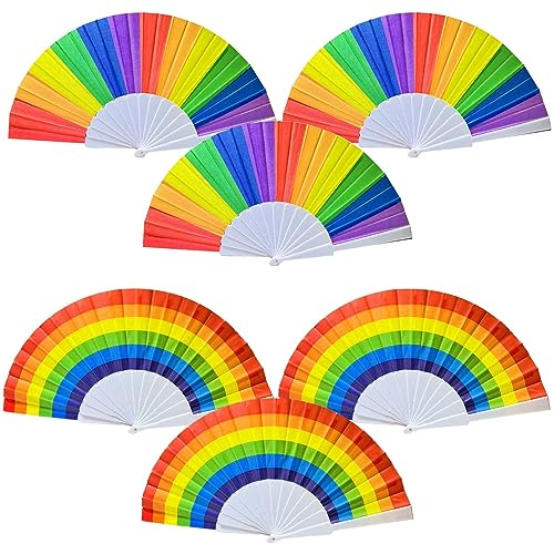 6 Stück Regenbogen Faltfächer, Rgenbogen Fächer Bunt Fächer Klein Faltbar Handfächer Tanz Dekorationen Hand Faltfächer Regenbogen für Sommer Frauen Männer Hochzeit Accessoires Party Dekoration