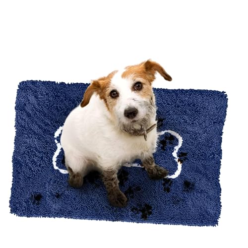 Soggy Doggy Doormat with Bone Design - Ultra Absorbent Microfiber Chenille Mat (Navy/Oatmeal Bone), Large 26 x 36
