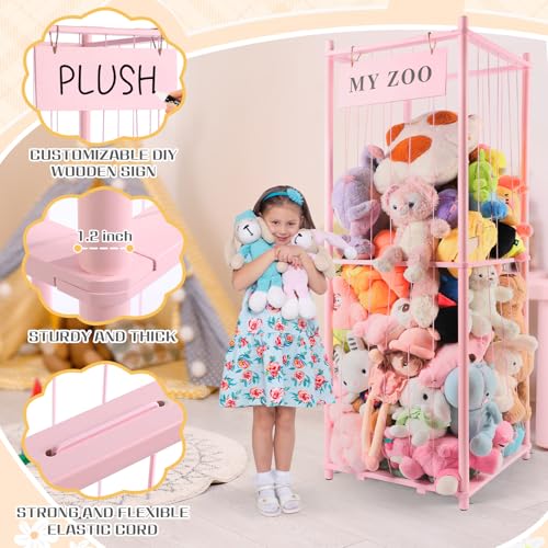 GLDZI Stuffed Animal Storage Zoo, Wooden Stuffed Animal Organizer with Elastic Cords for Boys Girls, Space Saving Toy Plushies Storage Holder for Playroom, Bedroom, Living Room (Pink, Large) by GLDZI - Used condition - Image 5