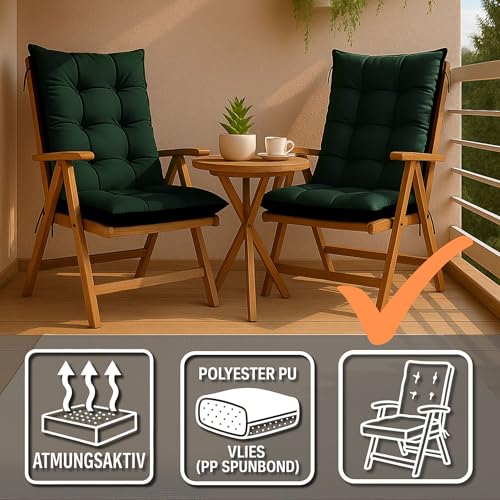 Miniatura 5 de Amazinggirl Cojín Silla Jardín Respaldo Alto Set: 2x 50x120 Cm - Colchón Asiento Exterior Mueble Patio Confort Impermeable Grueso Protección Verde Terraza Sol