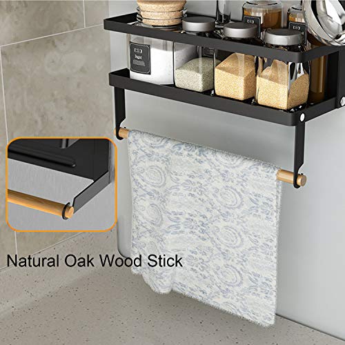 Magnetic Spice Rack,4 Tier Kitchen Magnetic Shelf For Refrigerator Fridge Organizer With 2 Paper Towel Holders And 5 Removable Hooks,Matte Black #TOP5