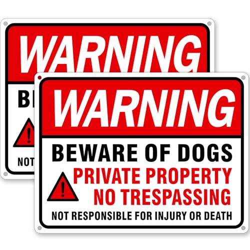 Multiwins 2 Pack Beware of Dog Signs, 13x9.9 inch Beware of Dog Signs for Fence, Private Property No...