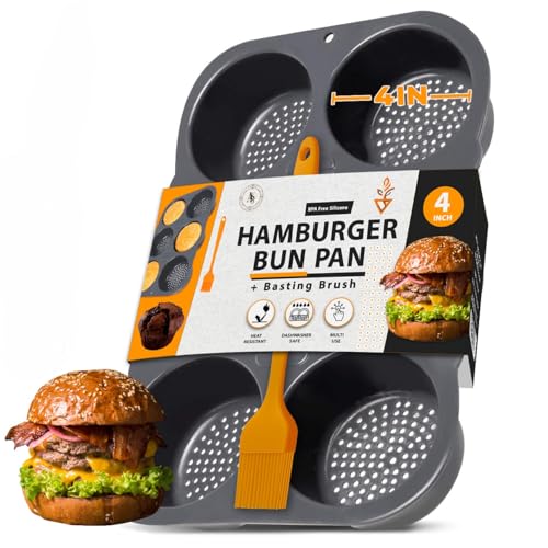 AKS Co Hamburger Bun Pan, Non-Stick Silicone, 6-Cavity