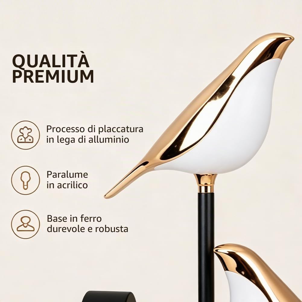 Lampada da parete Holigie Nordic Bird, luce naturale 4500K, moderna lampada da parete decorativa a LED per soggiorno e camera da letto