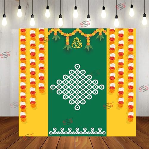 Image of S2S Fabric Backdrop Cloth for Pooja Decoration Traditional, Background Decoration Cloth for Pooja Background Curtain Cloth for Festival Fabric 5 Feet Height & 5 Feet Widthl MUGGU Ganesh