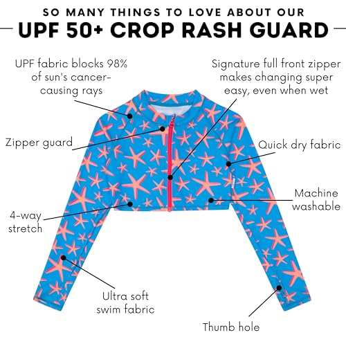 Image of SwimZip Girls' Long Sleeve Zipper Crop Top Rash Guard UPF 50+ Sun Protection