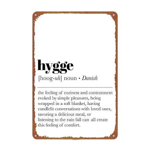 Vintage Hygge Danish Definition Metal Sign 8x12 Inch Aluminum Retro Cozy Contentment Text Wall Decor for Home Living Room Bedroom Cafe Garage