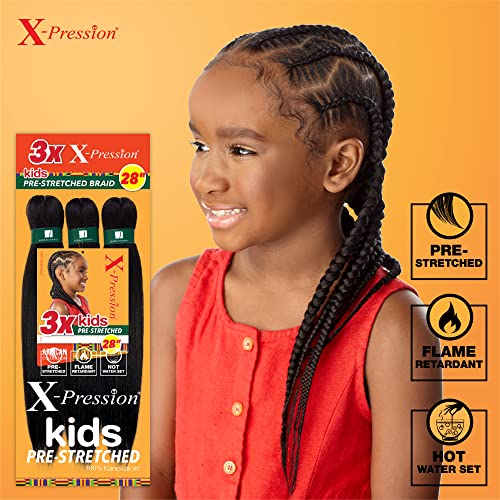 Sensationnel Xpression Kids Prestretched Braids - Kanekalon Flame Retardant Smooth Yaki Braiding Hair Extension For Kids (1 Pack, 1) #TOP2