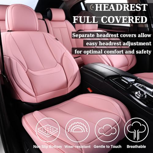 Image of Coverado Car Seat Covers Full Set, Seat Covers for Cars, Pink Car Seat Protector Waterproof, Nappa Leather Car Seat Cushion, Car Seat Covers Front Seats and Back Fit for Most Cars