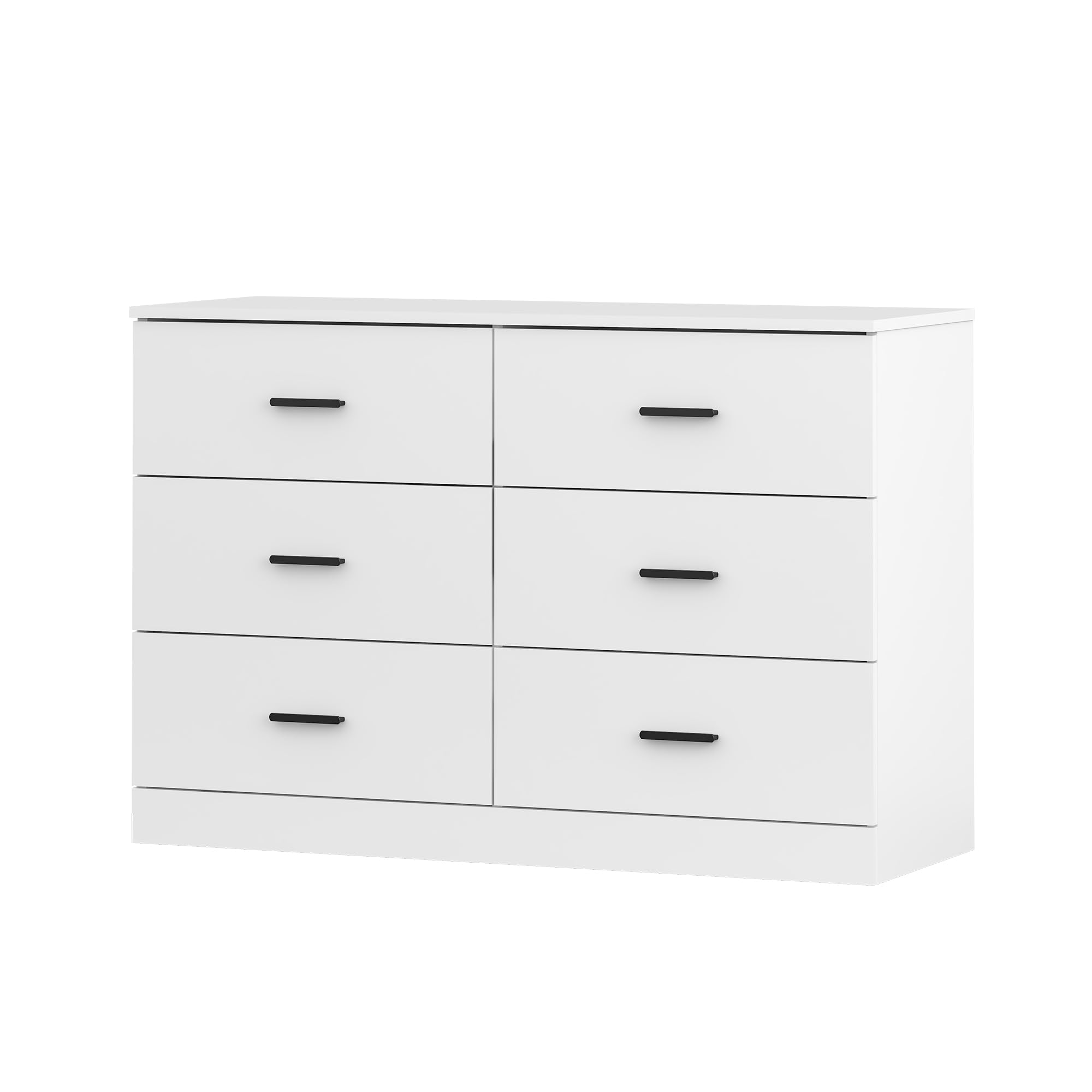 6 Drawer Dresser for Bedroom, Wood Wide Chest of Drawers Floor Storage Lateral Drawer Cabinet Organizer with Metal Handles for Home Office (White)