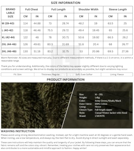 Image of L'MONTE Men's Imported Heavy-Duty Winter Jacket - 100% Cotton Coat with Fleece Lining, Detachable Hood & Multiple Pockets - Windproof, Warm, Stylish for Outdoor & Casual Winter Wear