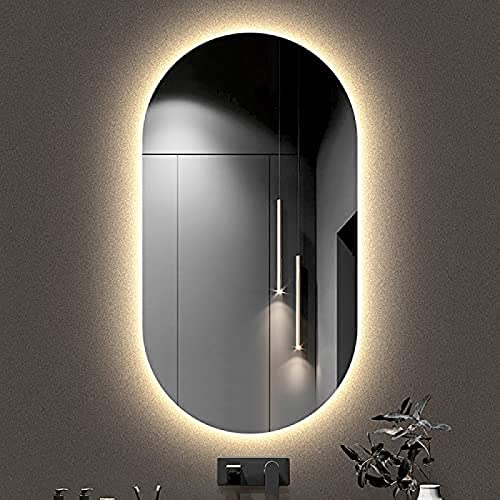 UQACHG Espejo De Pared Ovalado con Iluminación Led, Retroiluminado, para Baño, Maquillaje, Pasillo, Luz Cálida, 50 X 100 Cm (20 X 40 Pulgadas).,Warm Light-50x100cm/20x40in