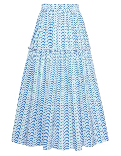 Belle Poque Women Floral Skirt High Waisted Midi Skirt Flowy Skirt with Pockets