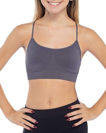 Malibu Sugar Girls Training Bra Camisole Ribbed Front Side - Crop Cami Bras with Spaghetti Straps Comfort Fit for Girls 8-14