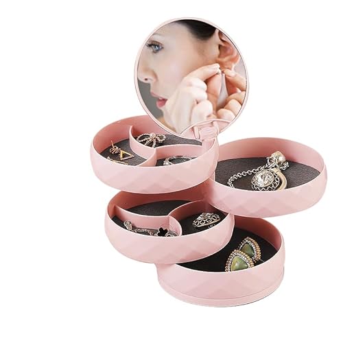【Ichifa】アクセサリーケース アクセサリースタンド 女性のための回転小さい宝石箱のイヤリングのホールダー、ミラーの宝石類の収納箱イヤリングのネックレスのブレスレットのためのふたが付いている回転宝石類の付属品の収納皿 4 層