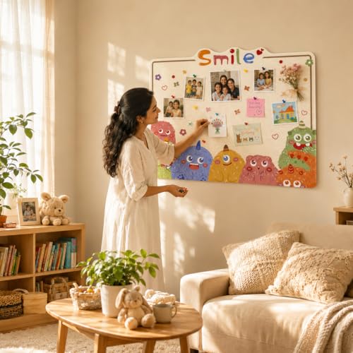 Image of Climberty Cute Cartoon Felt Bulletin Board 60x80cm Soft Pin Board for Photo Display, Notes & Artwork, Decorative Felt Notice Board for Kids Bedroom, Nursery, Classroom & Craft Spaces