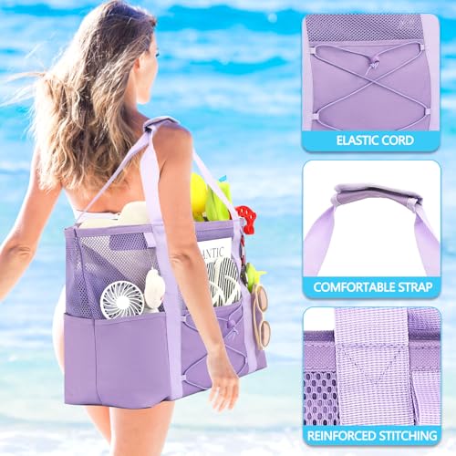 Image of Fammart Mesh Beach Bag for Women, Large Beach Toy Pool Bag with Zipper Pocket, SandProof Cruise Essentials 2026 Family Travel