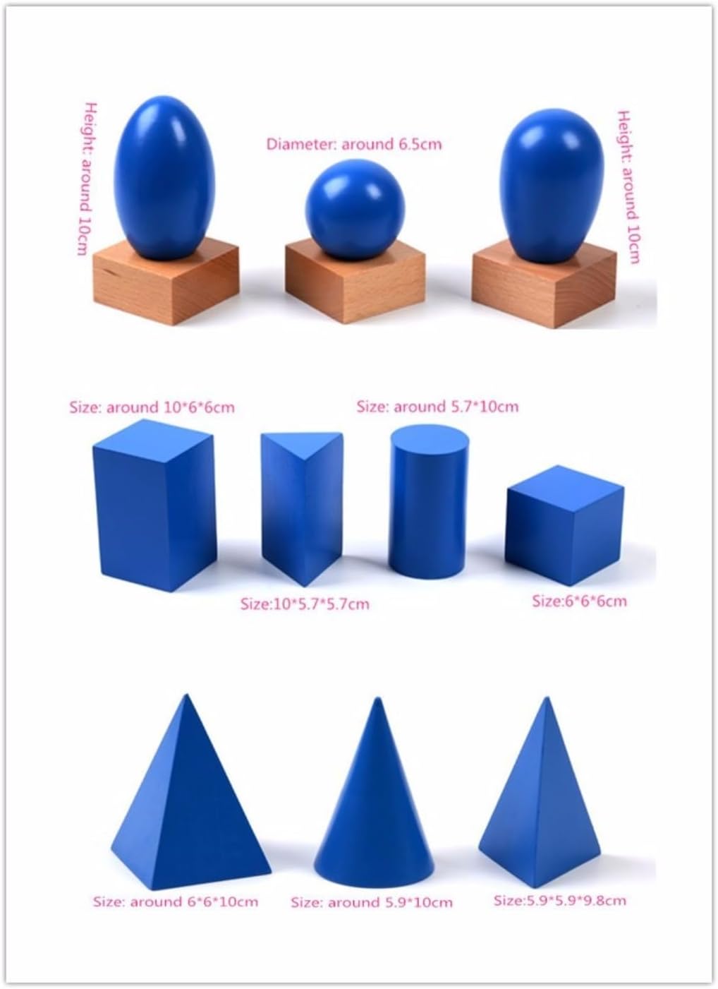 Baby Toy Montessori Geometric Solids with Stands Bases and Box Early Childhood Education Kids Toys Geometric Shape Cognitive Matching Educational Toy