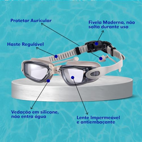Super Kit Natação 5 Em 1 Óculos De Mergulho Vedação Perfeita - 5SPORTS (Cinza)