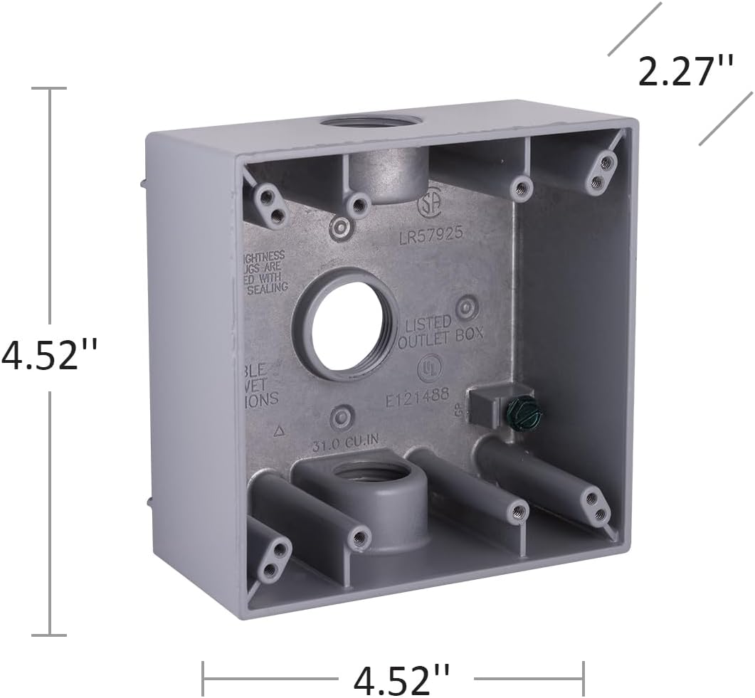 Hubbell 5341-0 Weatherproof Box, 4-1/2" x 4-1/2", Gray