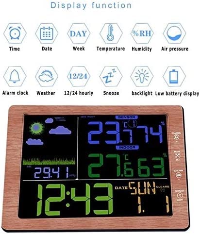 Estación meteorológica con veta de Madera, barómetro, termómetro, higrómetro, Sensor inalámbrico, Pantalla LCD, pronóstico del Tiempo, Reloj Despertador Digital.