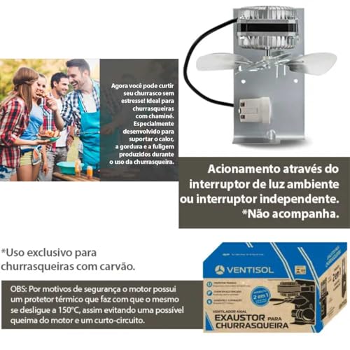 Kit Exaustor Churrasqueira 10Cm C/Luz Lâmpada Alta Temperatura