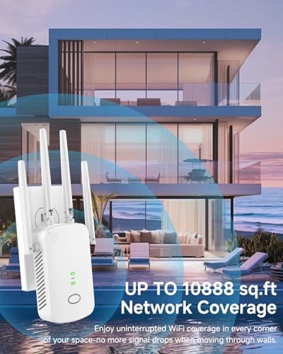 WiFi Extender, Wall - Plug Home 2.4G WiFi Extender Signal Booster – 10888 Sq Ft, 80 Devices Supported & 1-Tap Simple Setup, WiFi Repeater for Home & Outdoor Use - 5
