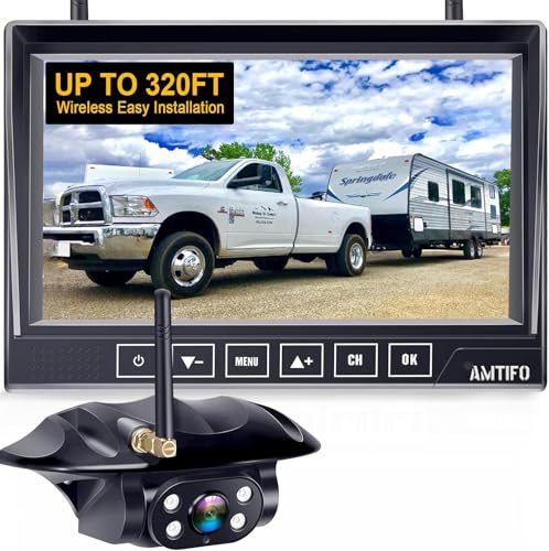 AMTIFO HD 960P Digital Wireless Backup Camera with 7 Inch Monitor for RVs,Trucks,Trailers,Motorhomes,5th Wheels High-Speed Observation Rear View System Stable Signal A7