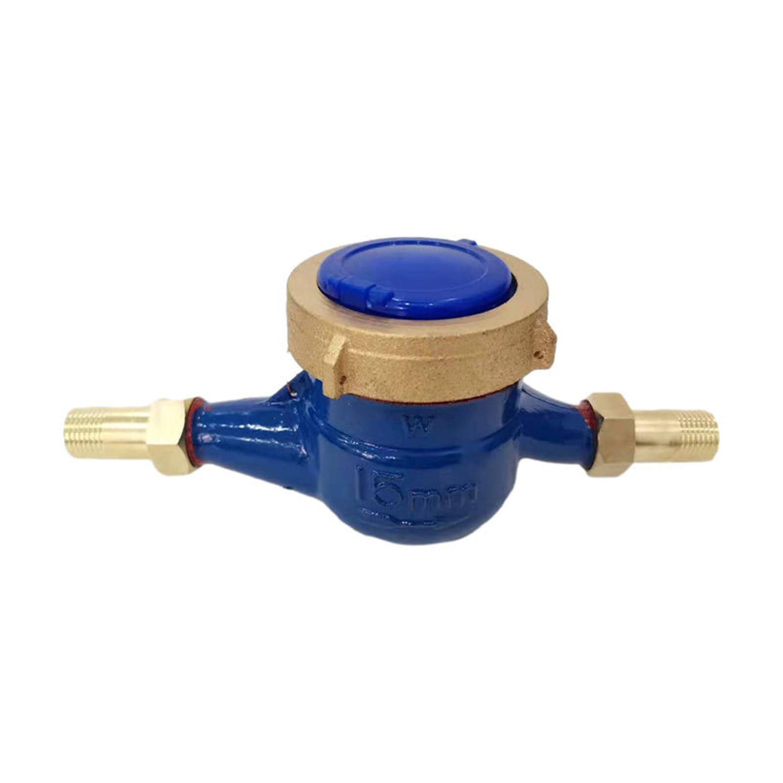 Mechanischer Kaltwasserzähler mit Nassregister, Drei-Zeiger-Anzeige, Messingbeschläge und Zählerabdeckung für Sanitär-Drehschieber, Wasser-Nassregister, Gewinde-Kaltanzeige, Messing-Linienleser