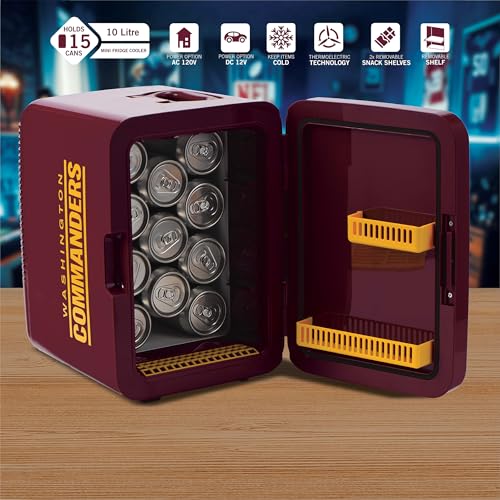 Image of Ukonic NFL 15-Can Mini Fridge 10L - AC /DC Powered, Official Team Colors & Logo, Portable Cooler for Tailgates, Home, Office, or Car