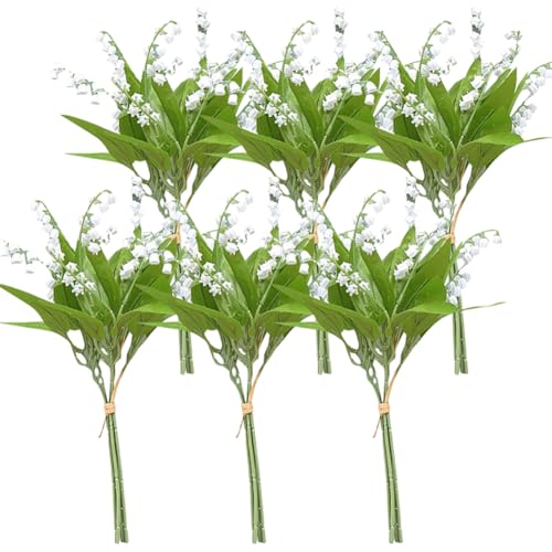 ccHuDE 12 Pcs 37cm Lily of The Valley Plastic Flowers Bridal Wedding Faux Flower Arrangements Artificial White Flowers Bouquets Fake Spring Flowers Realistic Flower Bundles for Table Decorations