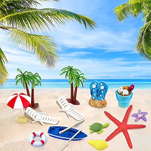 Beach Chair Umbrella Cake Decoration, 15Pieces Summer Ocean Cake Toppers, Tropical Hawaiian Aloha Luau Theme Party Decorations Supplies For Pool Party Birthday Wedding Baby Shower #TOP4