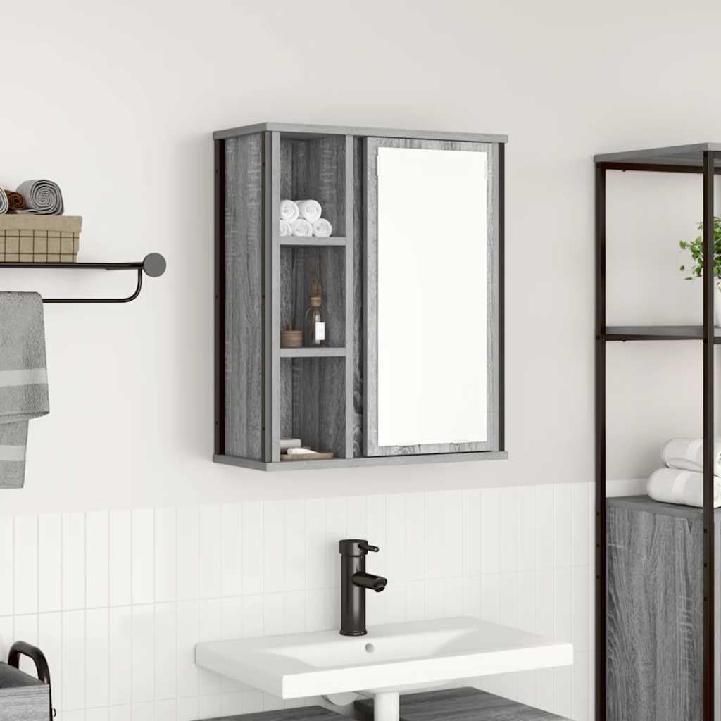 Armoire murale de salle de bain avec miroir gris Sonoma 50 x 21 x 60 cm avec espace de rangement et étagère pour salle de bain invités WC ordre et espace de rangement pratique
