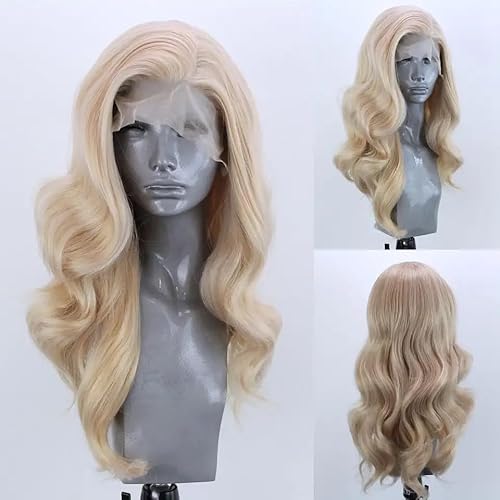 WXHWCX Blonde Long Wavy Hair Synthetic Lace Front Wig Natural Hairline Heat Resistant Fiber Hair Free Part Glueless Lace Wig for Women Cosplay Daily Wig