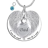 QWEV Collier Urne Mars Bleu Foncé Pierre De Naissance Et Ange Aile Crémation Urne Collier pour Cendres Urne Bijoux Cristal Coeur Souvenir Souvenir Pendentif pour Papa Pendentif Cinéraire Chaîne