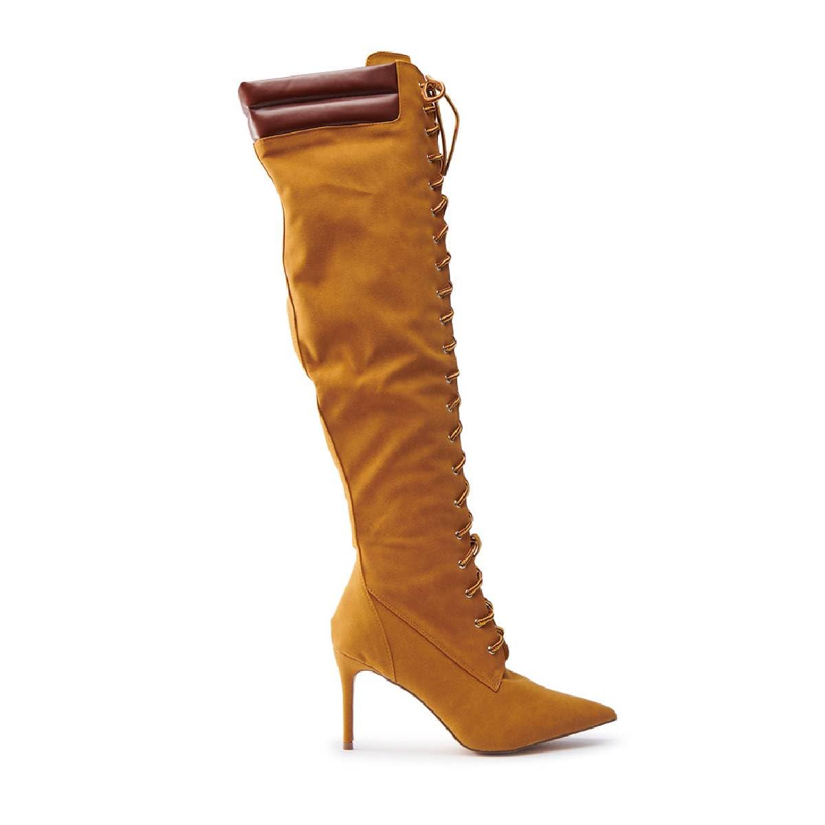 Richealnana Womens Pointed Toe Lace Up Strappy Stiletto Heels Over The Knee High Boots Slouchy Zipper Long Boots
