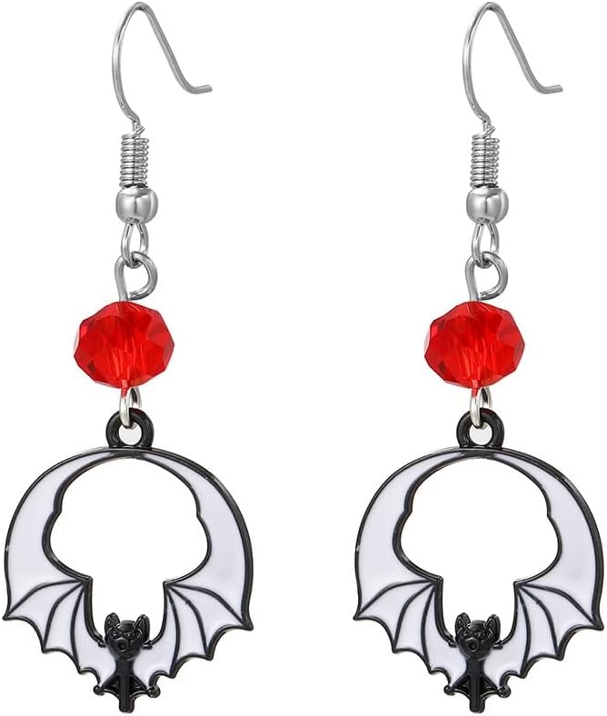 Gothic Bat Earrings Vintage Vampire Earring Punk Black Red Crystal Bat Earring Vampire Accessories Halloween Jewelry for Women