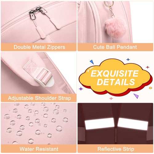 Image of School Backpack for Teen Girls, Cute College Backpacks for Kids Students | Bookbag Fit 15.6 Inch Laptop Bag, Primary Middle School Backpacks, Pink