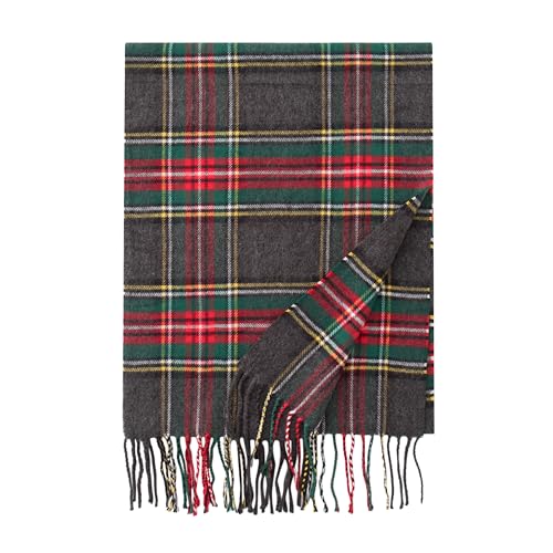 CALVIN & OLIVIA Cashmere Feel Scarf Soft Winter Soft Tartan Plaid Fashion Scottish Check Multi-Color Gift for Men Women Grey Green Red Tartan2