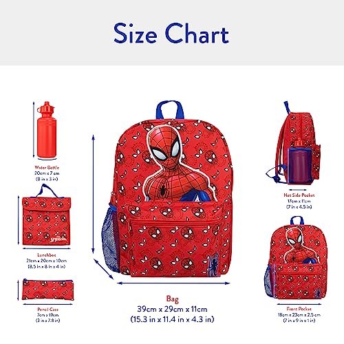 Marvel Backpack Set | Kids Backpack, Lunchbag, Water Bottle and Pencil Case Set | Spiderman Rucksack | One Size Red4