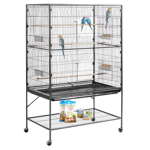 VEVOR Jaula para Pájaros, 930 x 580 x 1510 mm, Tapa Plana, Hierro Forjado, con Perchas, Bandeja Extraíble, Comederos de Plástico, para Herrerillo Común, Cacatúa NINFA, Canario, Loro Gris Africano
